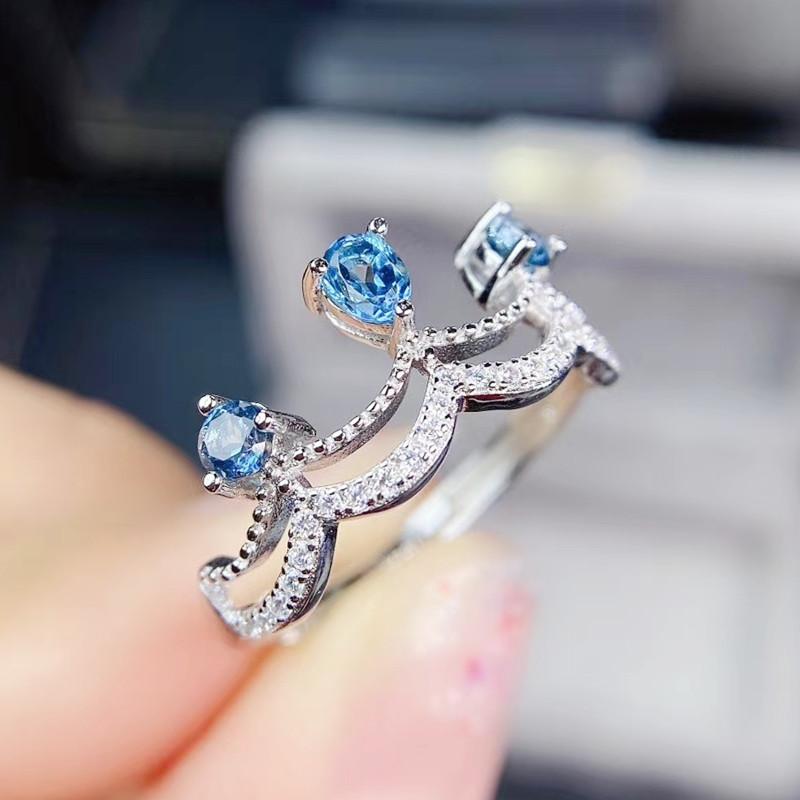 

Cluster Rings Natural Real Blue Topaz Crown Ring Per Jewelry 925 Sterling Silver 0.3ct*1pc 0.18ct*2pcs Gemstone Fine J213314, Golden;silver