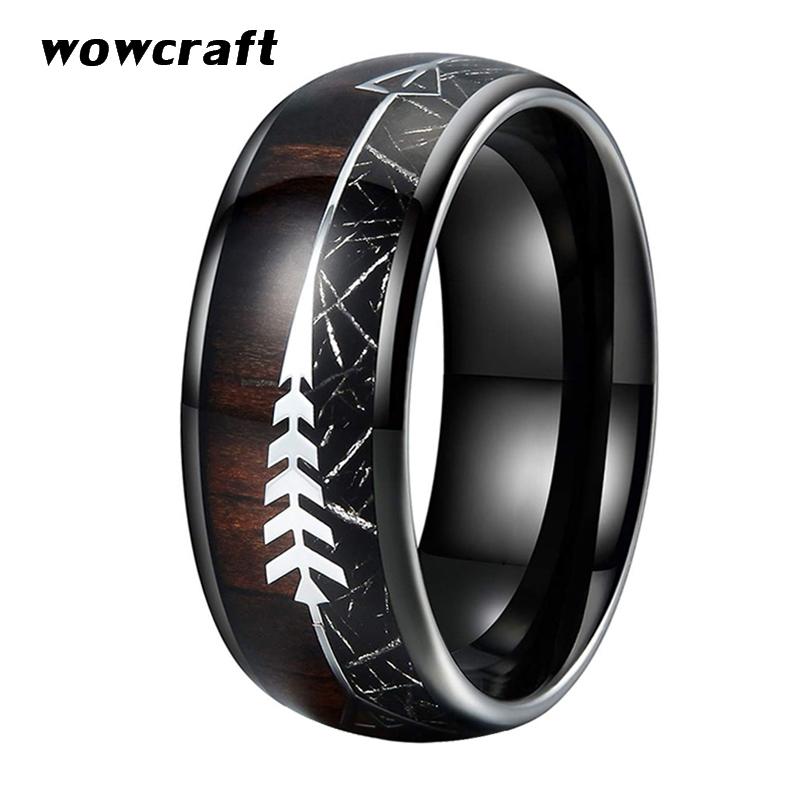 

Cluster Rings 8mm Black Mens Womens Wedding Bands Tungsten Wood Arrow Meteorite Inlay Domed Polished Shiny Comfort Fit