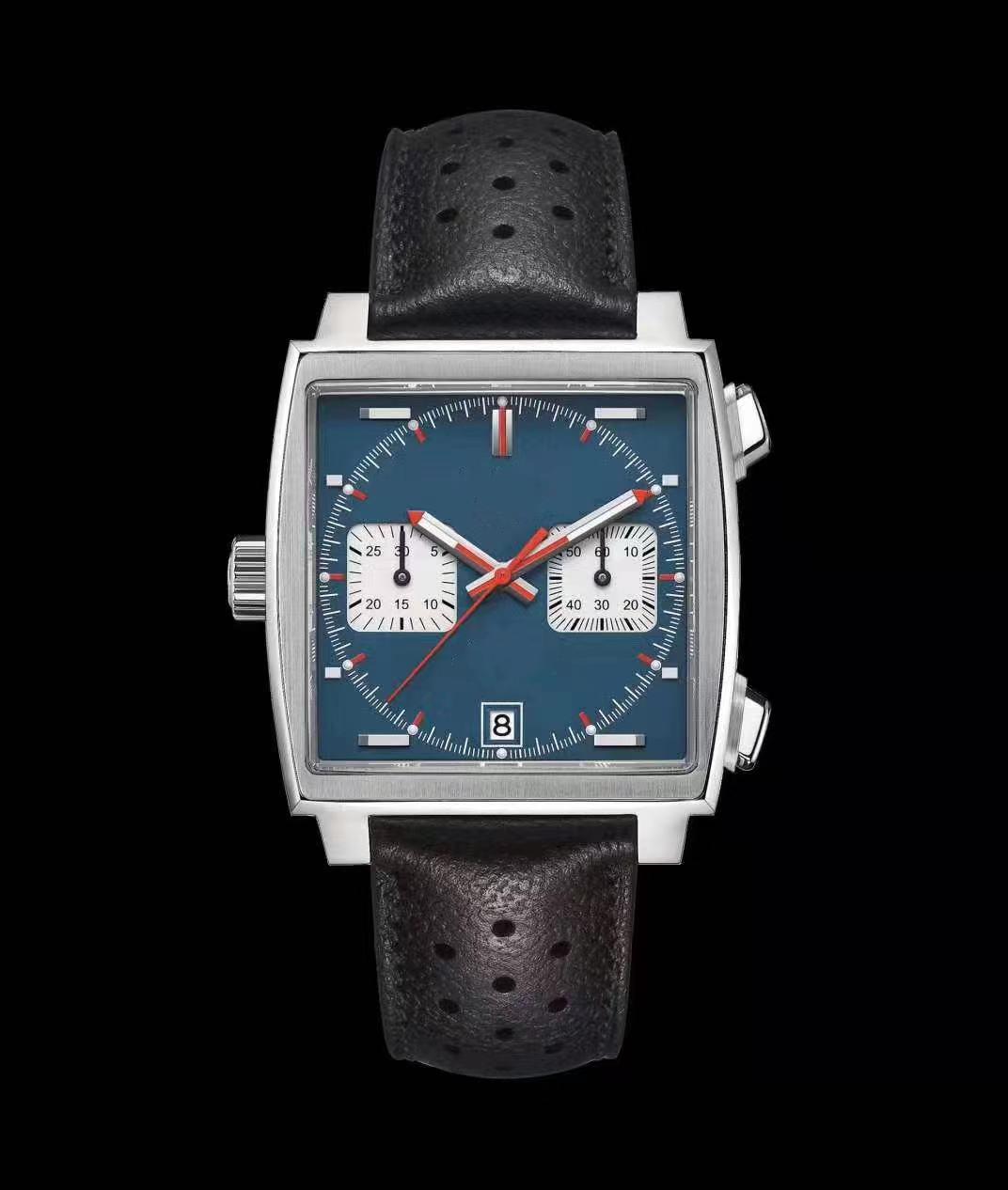 

High quality luxury casual 44mm men's square vk64 quartz watch coated glass original pin buckle multi-color mens wristwatch, Red