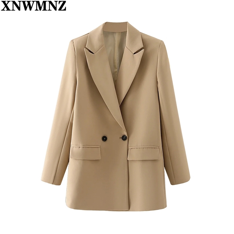 

Women Fashion Double Breasted Blazer Vintage Coat Office Lady Notched Collar Long Sleeve woman Outerwear Stylish Tops 210520, Pink