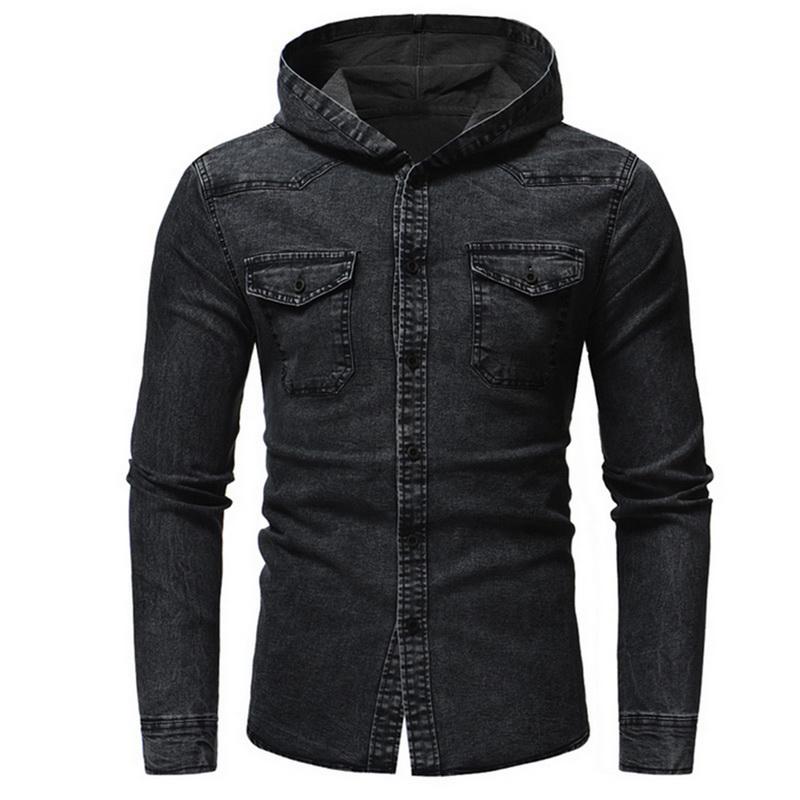 Men's Casual Shirts Men Hoodies Denim Shirt Brand 2XL Nice Spring Autumn VogueVintage Pockets Design Streetwear Solid Tops Clothes