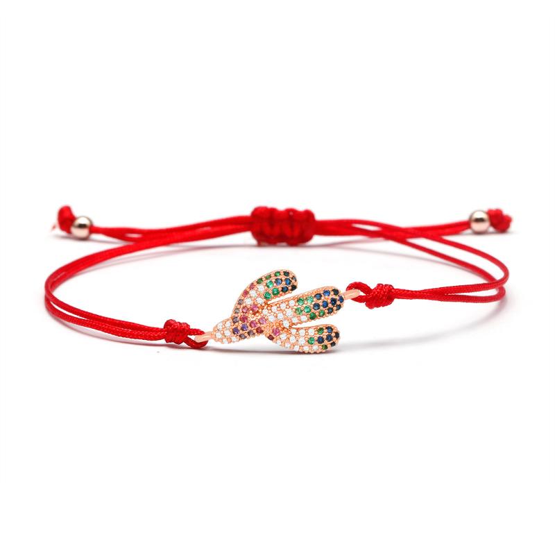 

Charm Bracelets 3 Color Available Colorful Cubic Zirconia Cactus Bracelet Women Trend Creative Gradient Tropical Plant CZ Jewelry Gift, Golden;silver