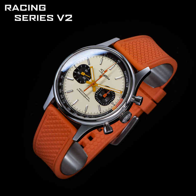 

Sugess Pilot Watch ST19 Seagull Movement Swaneck Wristwatches Mechanical Chronograp Sappire Crystal Military Limited Racing 1963 211231, Original black strap
