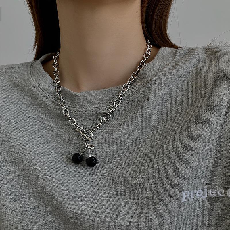 

Pendant Necklaces Flashbuy Vintage Black Red Cherry Choker Necklace For Women Girls Silver Color Chain Party Trend Jewelry