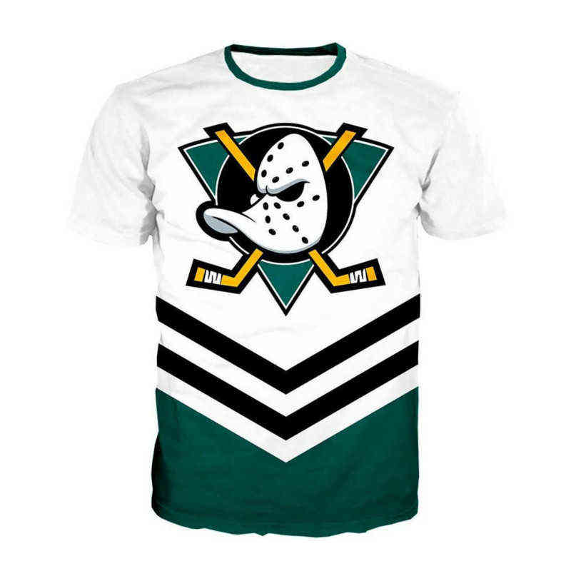 

New Summer Mighty Duck Funny 3d Printing T-shirt Ice Hockey Movie Top Stick Ice Hockey Pad Helmet Short-sleeved T-shirt G1203, White;black