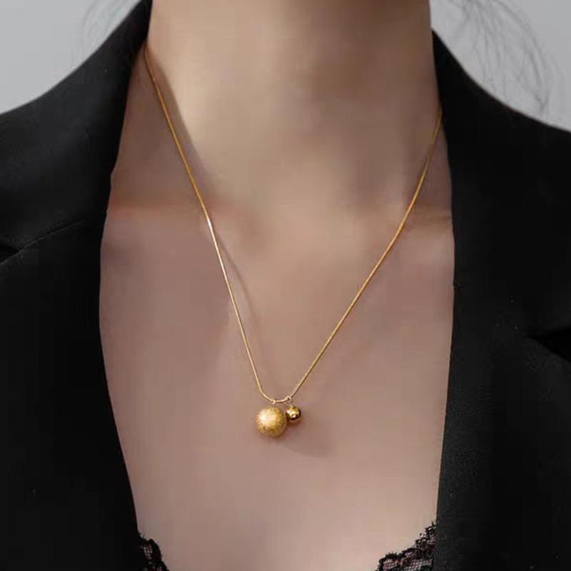 

Pendant Necklaces European And American Simple Frosted Metal Ball Stainless Steel Necklace Women's Fashion Jewelry Korean Girl's Sexy Neck C