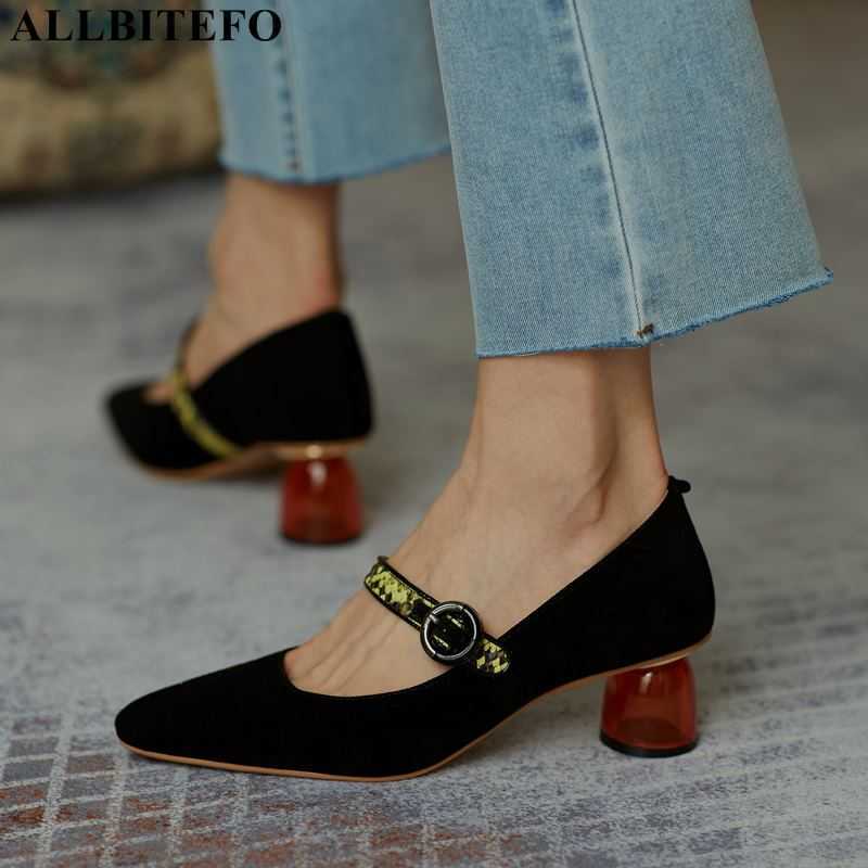 

ALLBITEFO Size 34-43 Soft Sheepskin Genuine Leather Women Heels Shoes Fashion Sexy High Heels Women High Heel Shoes Black 210611, As picture