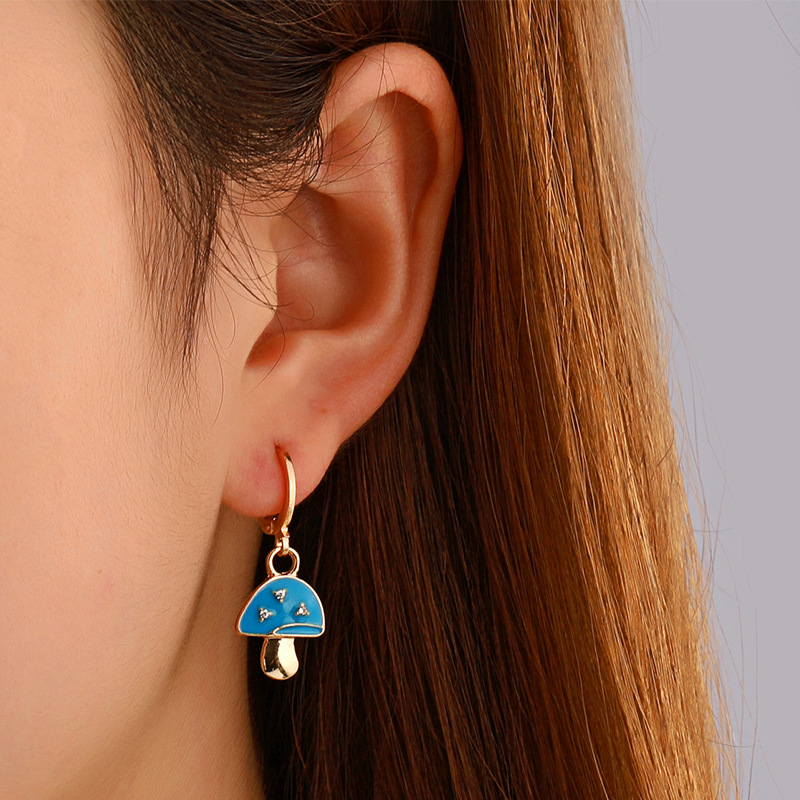 

S2537 Fashion Jewelry Glaze Mushroom Dangle Hoop Earrings Retro Plants Earrings