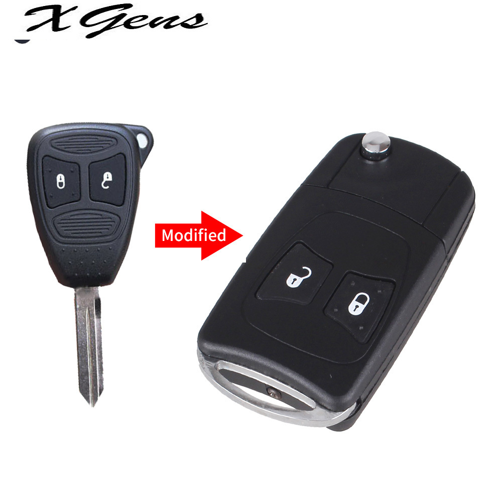 

Uncut Modify Flip Folding remote Key Shell case fit For Chrysler 300C PT CRUISER For Jeep Dodge 2 Big Button, Other
