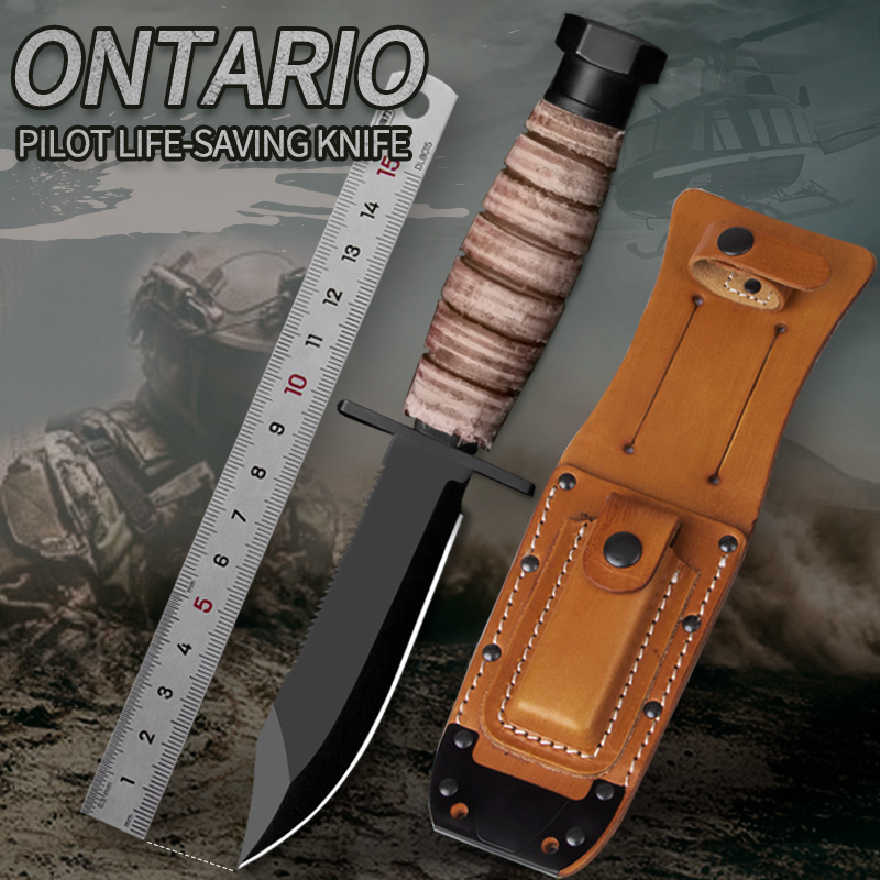

Pilot Survival Straight Knife Outdoor Supplies Paratrooper Special Tactical Tools 1095 Carbon Steel/Leather Holster