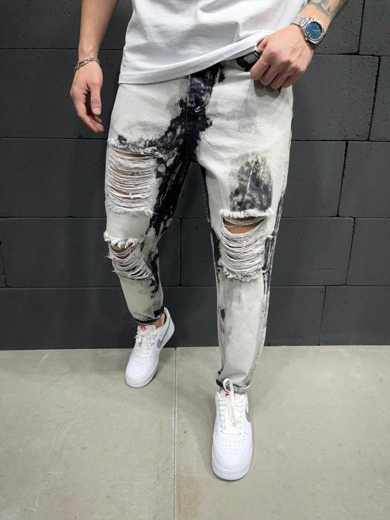 

Men's Jeans Premium Boyfriend Paint Splatter Street Style, As pic