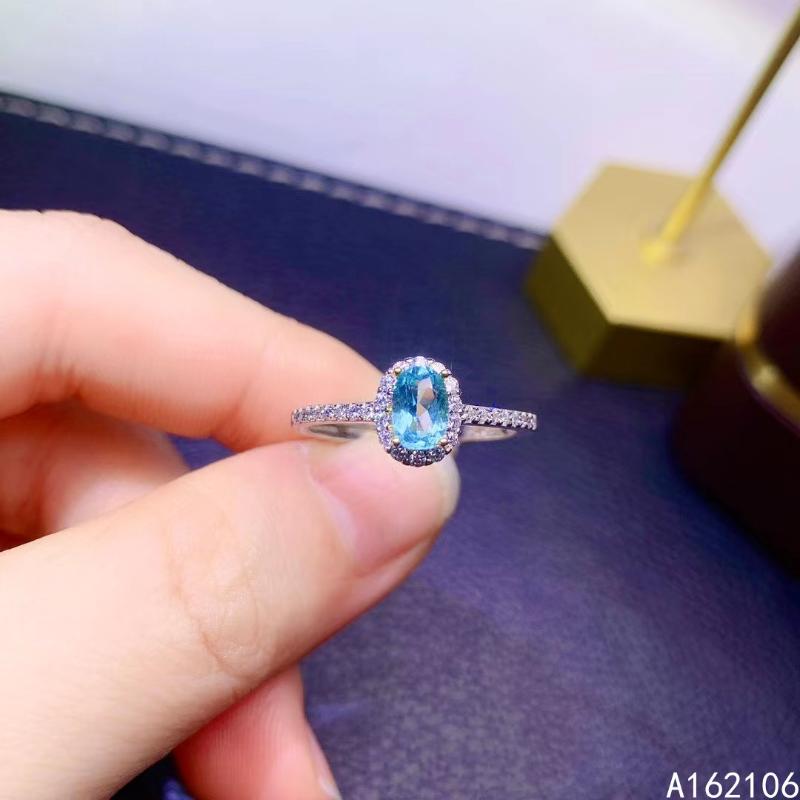 

Cluster Rings 925 Pure Silver Chinese Style Natural Apatite Women's Luxury Trendy Simple Oval Adjustable Gem Ring Fine Jewelry Support Detec, Golden;silver