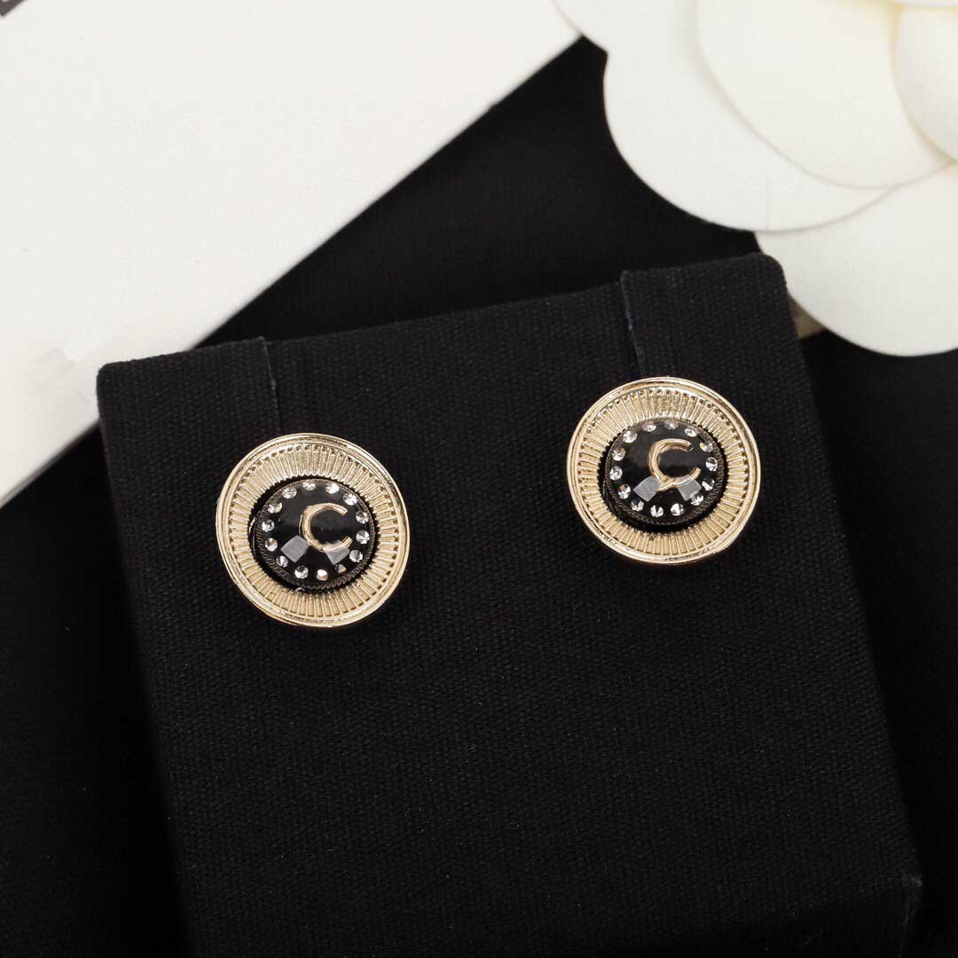 

Top quality small round shape stud earring with diamond and resin part material for women mother birthday jewelry gift have box stamp PS3206A