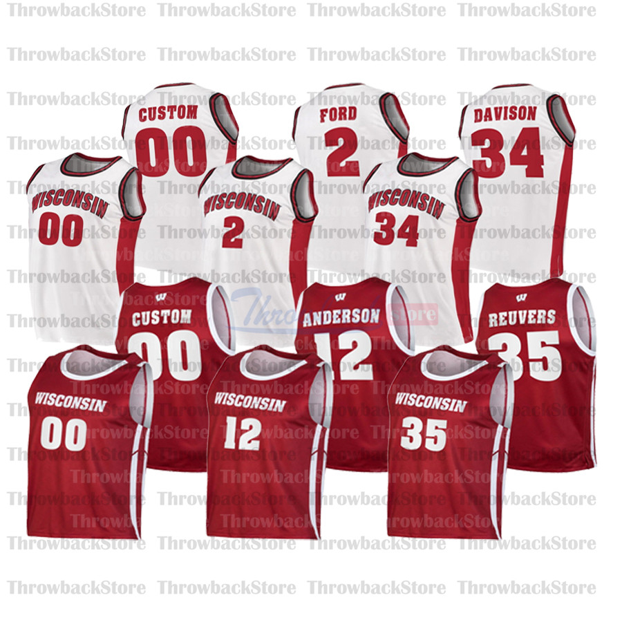 

Custom Wisconsin Badgers College Basketball Jerseys 23 King 32 Joe Hedstrom 2 Aleem Ford 1 Brevin Pritzl 3 Walt McGrory, Red ii