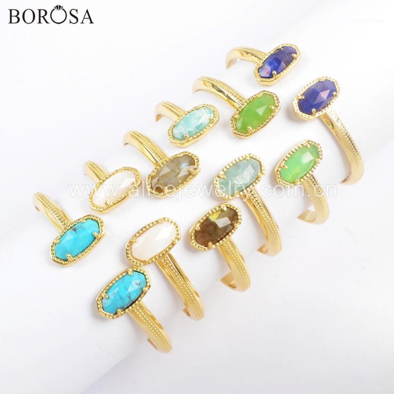

High Quality Gold Bezel Claw Hexagon Faceted Multi-kind Stones Turquoises Double-Stone Open Bangle Jewelry ZG0376