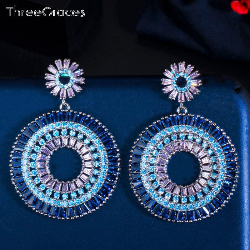 

Dangle & Chandelier ThreeGraces Trendy Blue Purple Cubic Zirconia Black Gold Big Circle Round Drop Earrings Women Fashion Jewelry Gift ER503, Silver