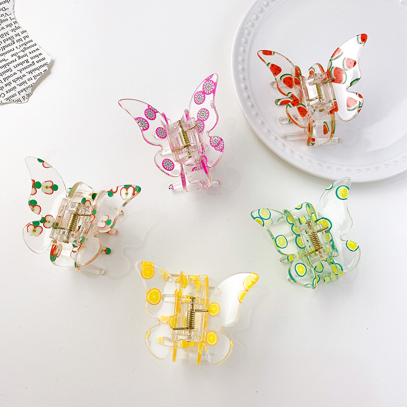Fruit Series Acrylic Butterfly Model Clamps Apple Watermelon Orange Printing Hair Claws Girls Scrunchies Ponytail Shower Gift Hairpins Jewelry Ac-image-711863129