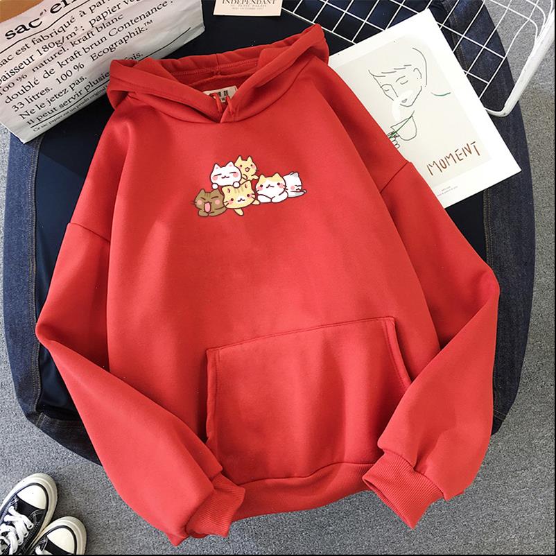 

harajuku japanese cute cat print women hoodie autumn winter plus velvet kawaii casual pullover men poleron mujer top, Black