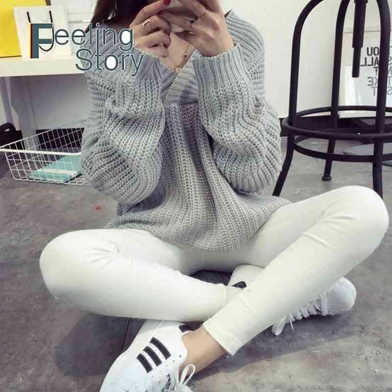 

V Neck Women Sweaters and Pullovers Knitted Solid Basic Slim Pullover Female Jumper Sweater Lady Soft Wool Knitwear Plus Size 210603, Gray