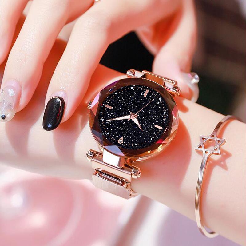 

Luxury Women Watch Rose Gold Starry Sky Magnetic Waterproof Female Clock Wrist Luminous Relogio Feminino 2021 Wristwatches, Red