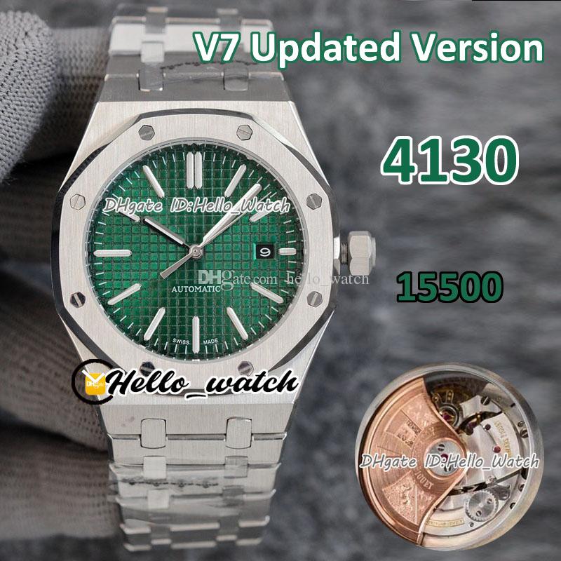 

V7 Updated Version 41mm Gents Watches Green Texture Dial 4130 Whole Automatic Mens Watch Stainless Steel Bracelet Hello_Watch, Waterproof service