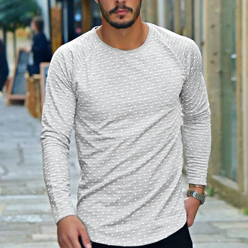 

Mens Designer Pullover Tshirts Crew Neck Tops Long Sleeved Mens Spring Pure Color Polka Dot Print Clothing, White;black