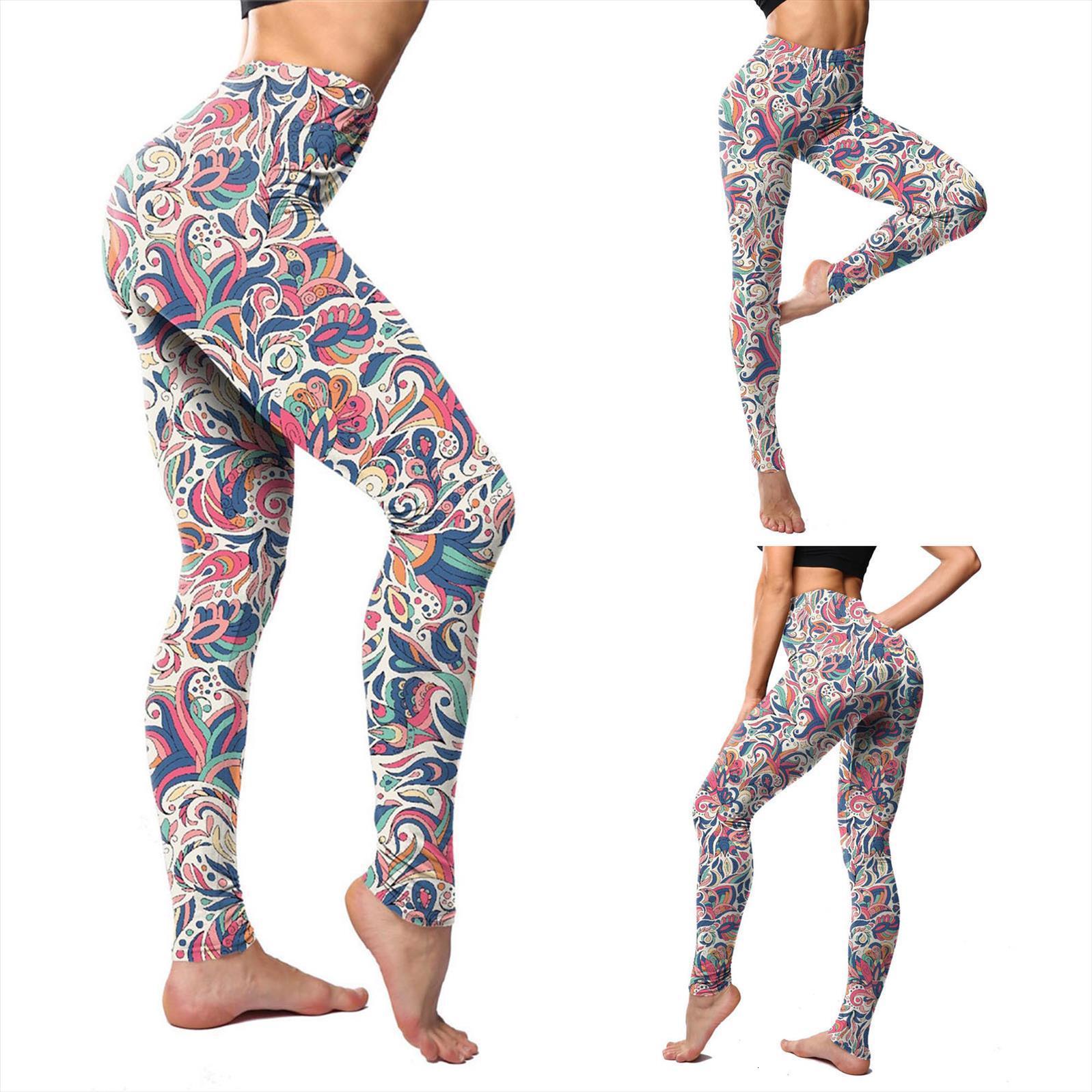

classic retro color floral womens leggings graffiti print pants fitness sport running pant, Black