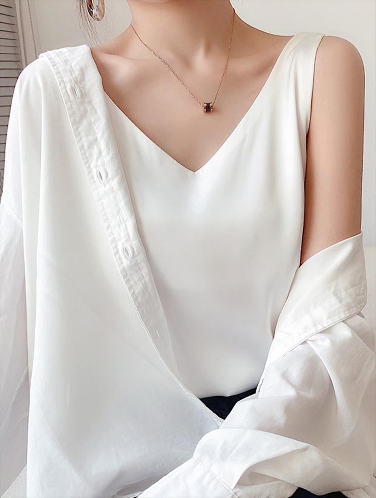 

real silk camisole inner women tanks suit white black bottoming satin mulberry small summer v neck