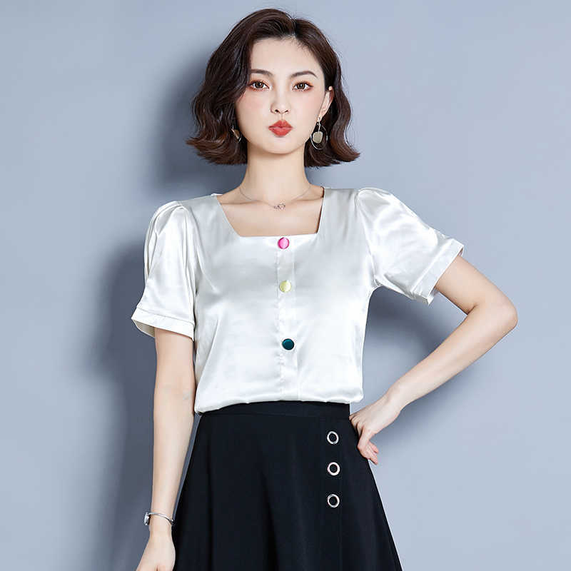 

Korean Fashion Silk Women Blouses Shirt Solid Satin Tops Woman Blouse Top Plus Size Blusas Femininas Elegante 210604, Yellow