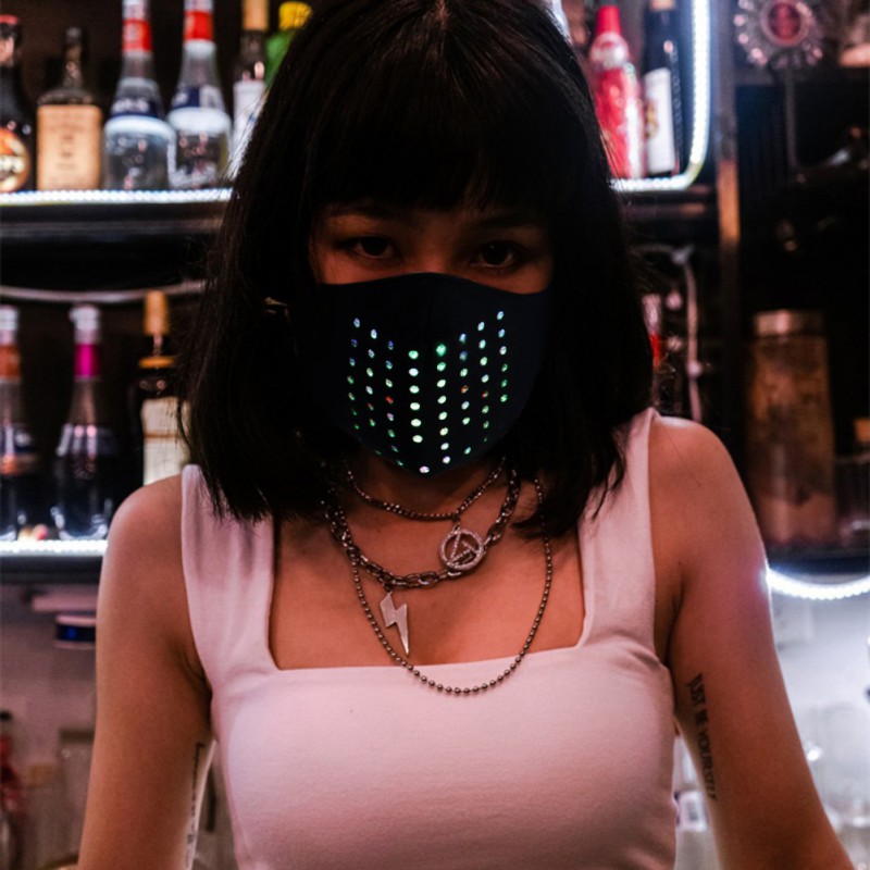 

Rave Party Christmas Voice Control Mask Dynamic Talking Faux Luminous Led Face Mask Breathable Rubber Elastic Tendon Ear Loopg