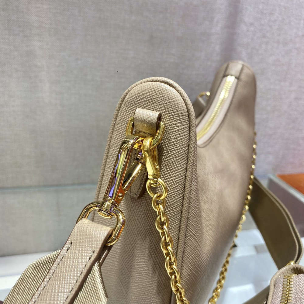 

7A+ Multi pochette 3 piece crossbody pra gold silver chain black nylon genuine leather re edition 2005 shoulder bag Handbag wallets famou, As pic