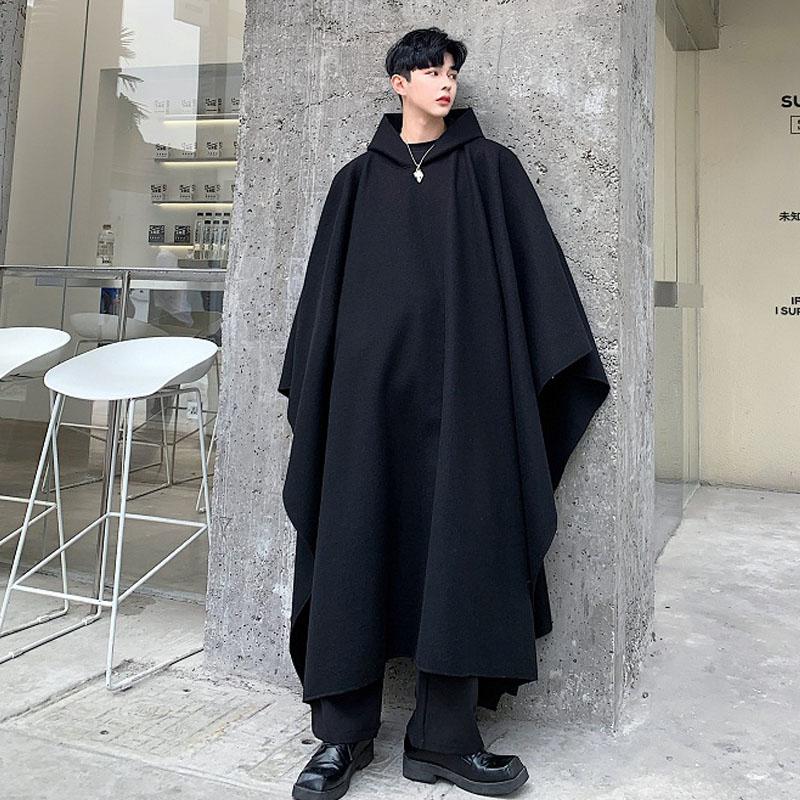 

Men's Trench Coats Autumn And Winter Style Dark Black Robe Cloak Personality Long Ultra Loose Hooded Fashion OverCoat Male Windbreaker, N604