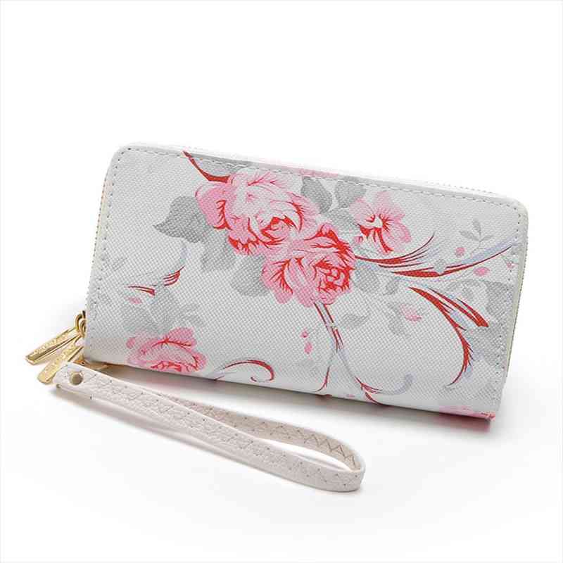 

women purse rose flower long wallet coin bag double zipper clutch phone carteira feminina fashion lr1, Red;black
