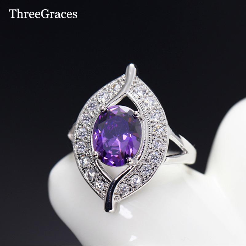 

Cluster Rings ThreeGraces Fashion Silver Color Cubic Zirconia Pave Setting Big Purple For Women Zircon Crystal Jewelry RG019, Golden;silver