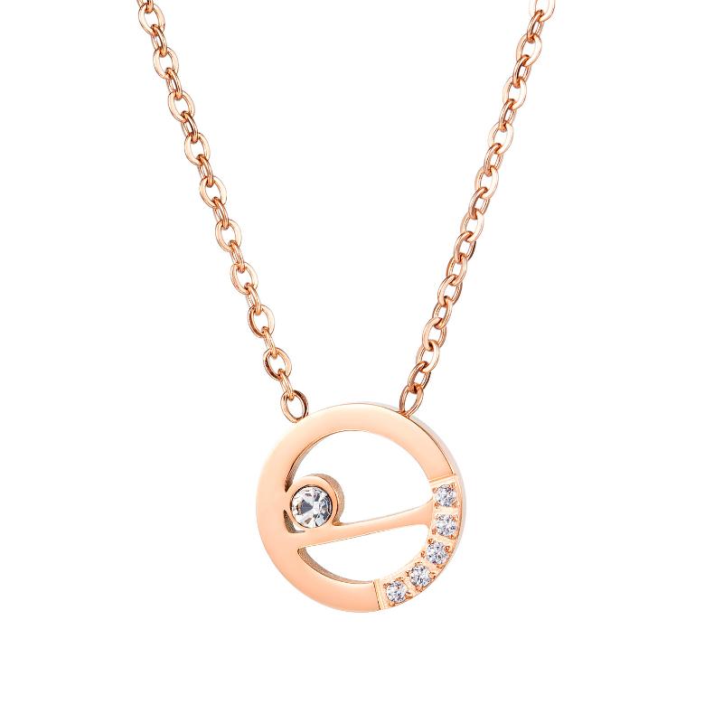 

Pendant Necklaces Rose Gold Circle Necklace Cubic Zirconia Stainless Steel For Woman Anniversary Trendy Jewelry