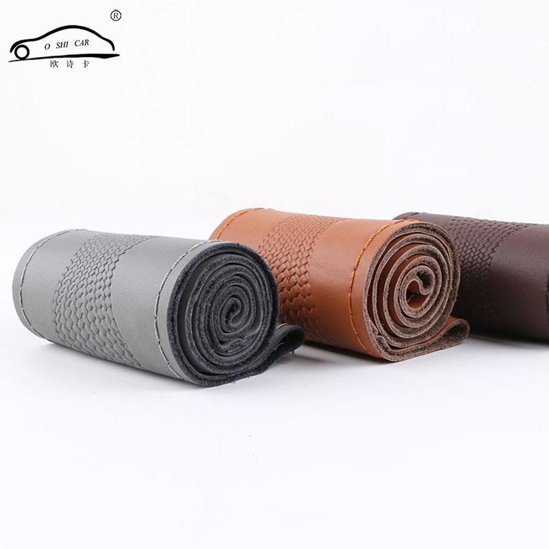 

Steering Wheel Covers Universal Car Genuine Leather Cover Snake Skin Pattern Cowhide Steering-wheel Braid With Needle And Thread