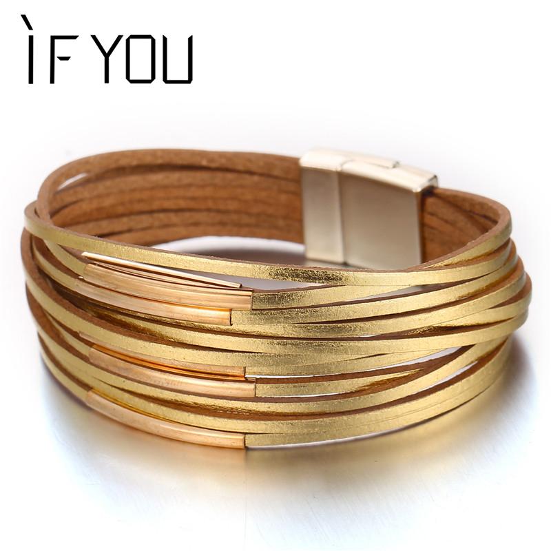 

Beaded, Strands IF YOU 1pc Multilayer Gold Color Leather Bracelets For Men Fashion Design Charms Bangles Party Jewelry Gift, Black