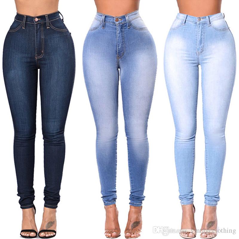 

QNPQYX Jeggings Jeans For Women Blue Jeans High Waist Elastic Stretch Ladies Female Washed Denim Skinny Pencil Pants S-3XL, Dark blue
