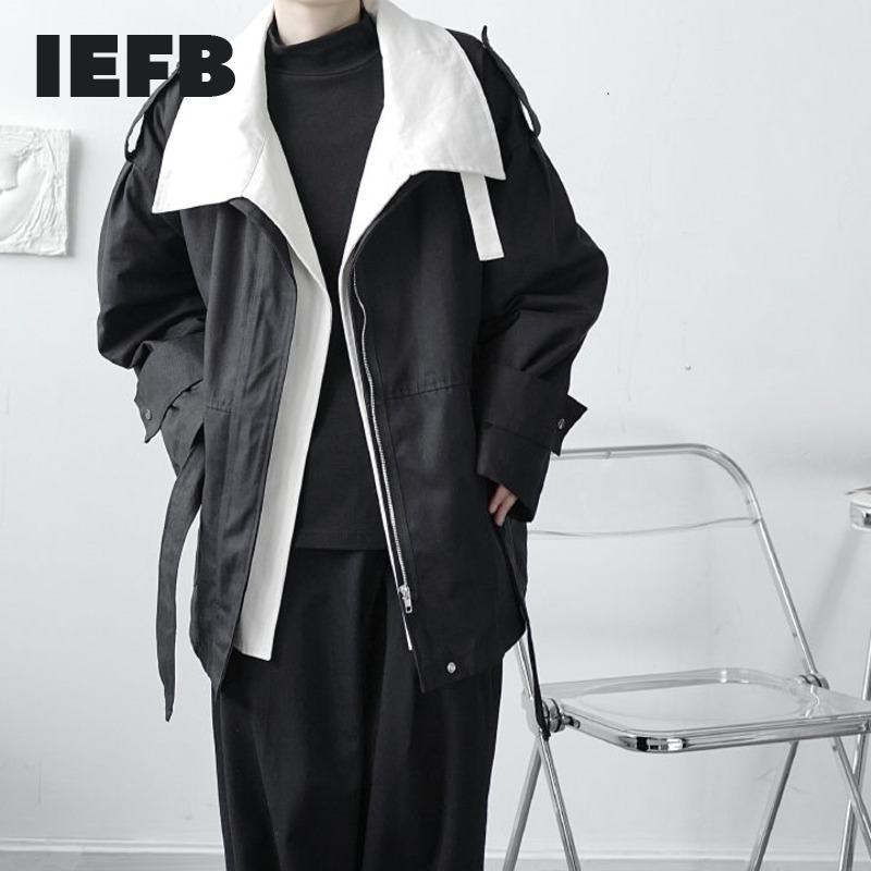 

IEFB Men's Color Block Patchwork Trend Jacket With Cotton Black Zipper Oversized Short Windbreaker Loose Clothes 9Y4633 210524