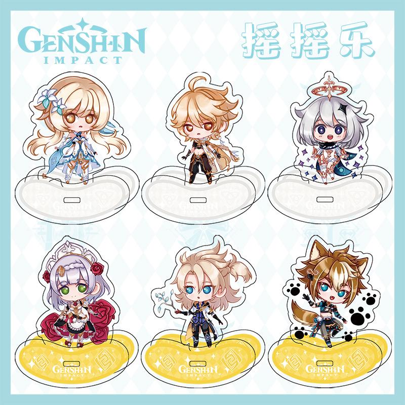 

Keychains Genshin Impact Klee Abledo Gorou Paimon Lumine Noelle Cute Figure Stand Shake Acrylic Desk Ornament Decor Gift Cosplay Accessory, Silver