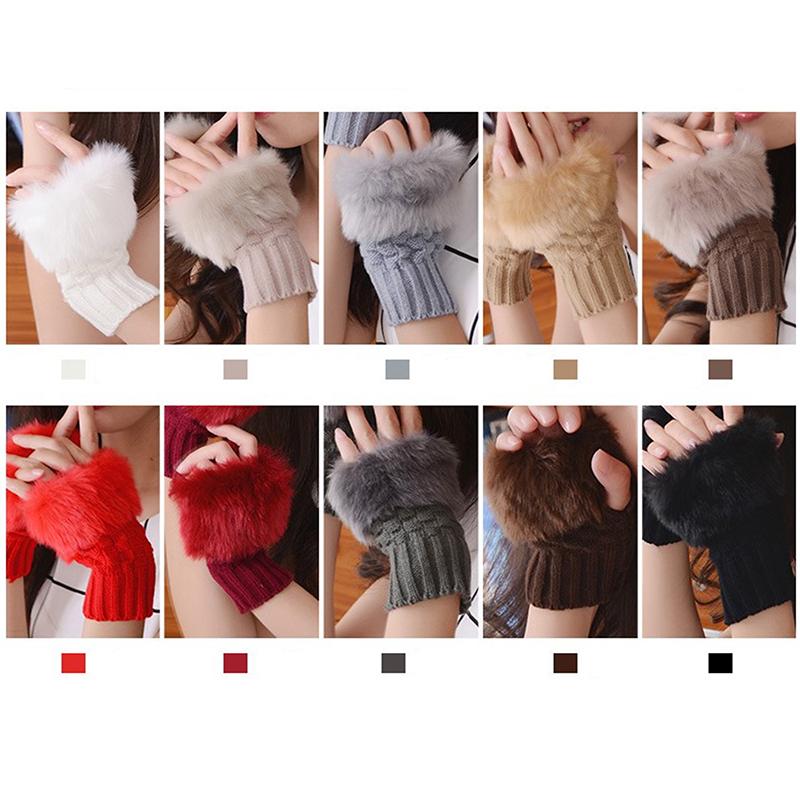 

Five Fingers Gloves 1Pair Women Stylish Hand Warm Winter Half Finger Mitten Ladies Faux WoolenWool Imitation Fur Warmer Glove Knitted, Blue;gray