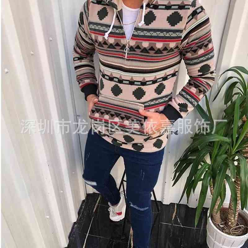 

2021 spring new men' top digital print hooded trend sweater, Khaki