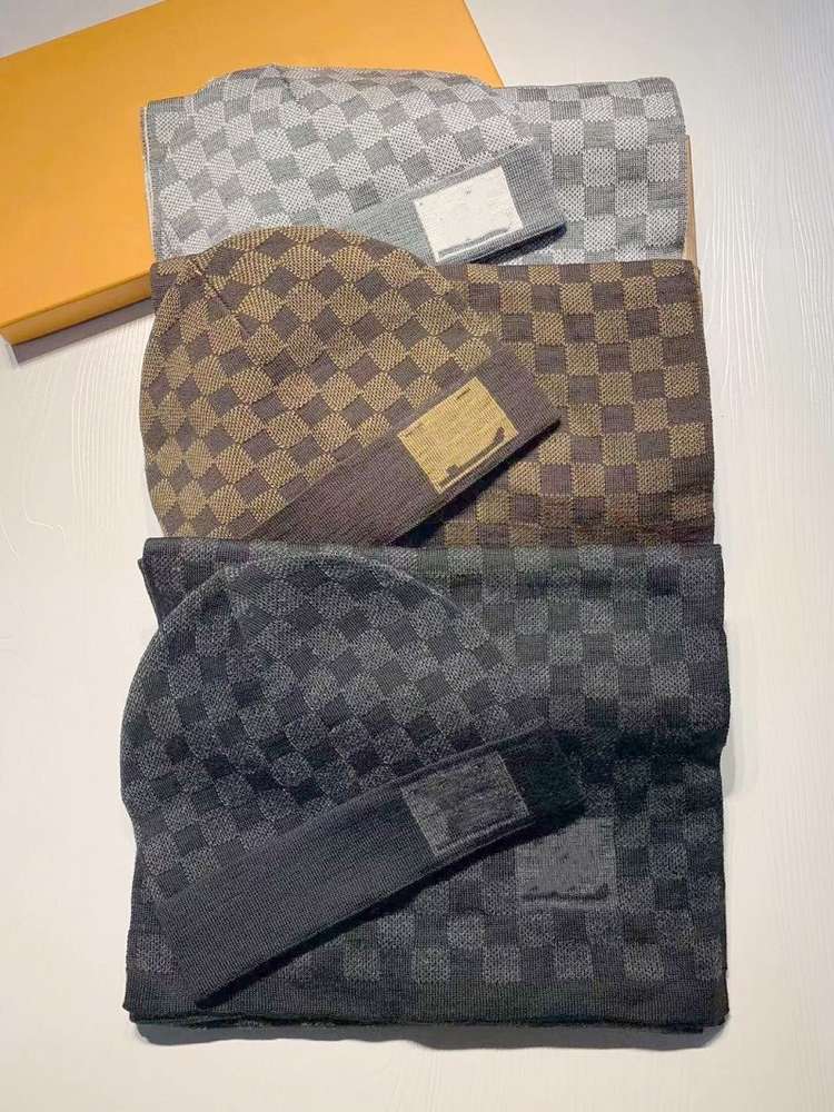 

Designer Women Mens Knitted Scarf Hat Set Winter Warm Wool cap Scarves Beanie Hats For Men Womens Top Quality Fashion Accessories 2 Piece Suit, Blue;gray