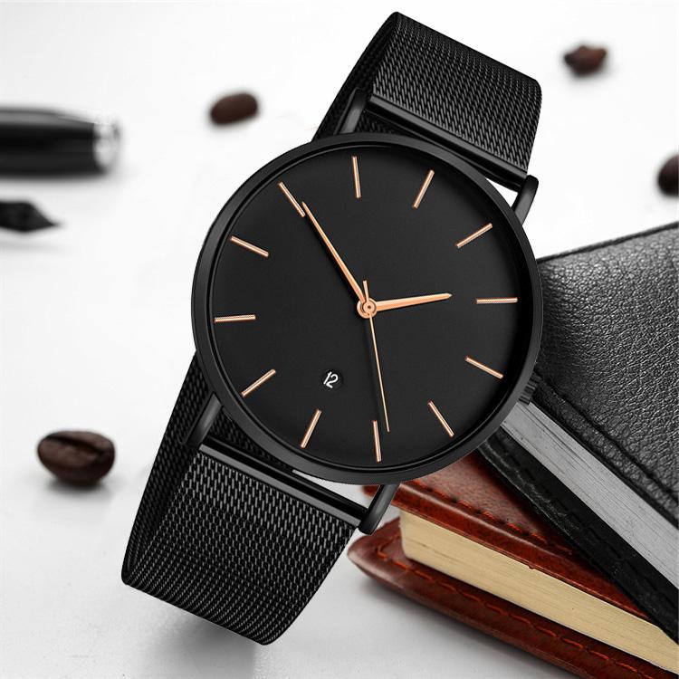

Wristwatches Black Quartz Watch Men Watches 2021 Business Style Stainless Steel Male Wrist For Clock Wristwatch With Calendar, Black rose gold