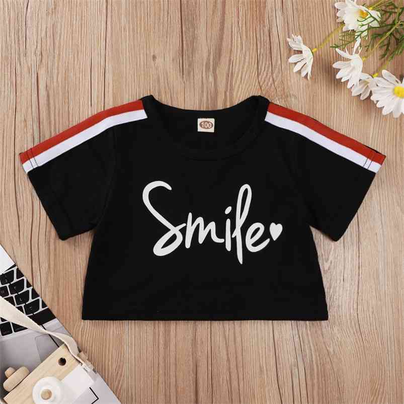 

Summer Children Casual Cotton Short Sleeve O Neck Patchwork Letter Baby Girl Or Boys T-shirt 1-8T 210629, Black