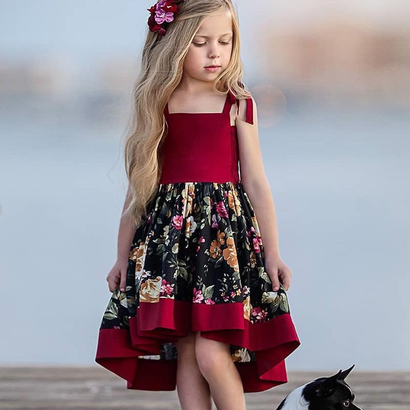 

Girl's Dresses EACHIN Girls Vintage Floral Print Backless Dress Summer Princess Irregular A-Line Children Clothes Size 1-10Y, Red;yellow