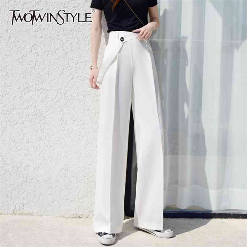 

Straight Casual Wide Leg Pants For Women High Waist Black Trouser Female Fashion Clothing Spring 210521, White