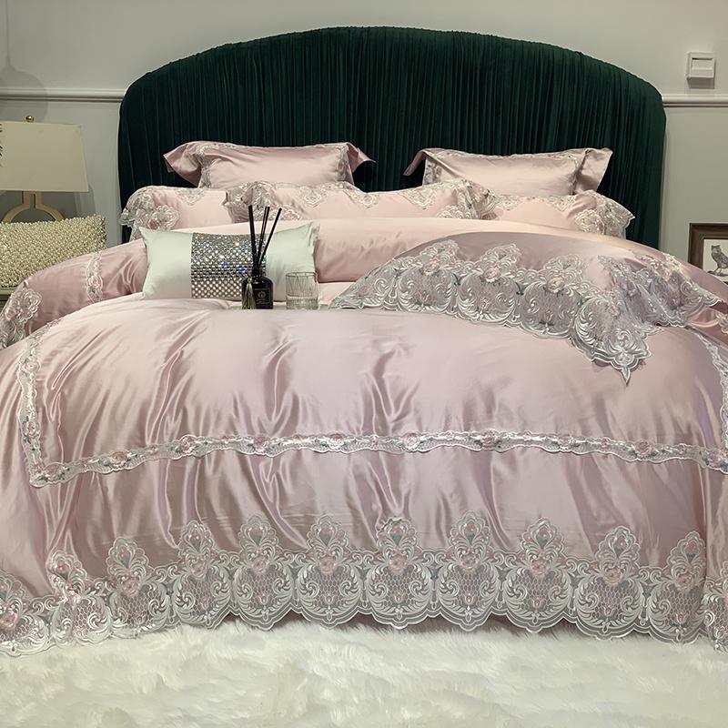 

Bedding Sets Luxury Pink Romantic French Princess Style Lace Egyptian Cotton Set Duvet Cover Bed Sheet Or Bedspread Pillowcase 4/7Pcs