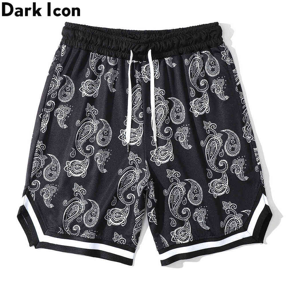 

Bandana Shorts Men Color Block Ribbon High Street Men's Shorts Black White Shorts for Men 210603