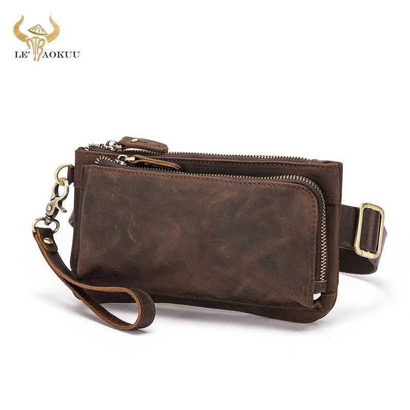 

Crazy Horse Leather Men Casual Vintage Travel Fanny Waist Belt Chest Pack Bag Design Hip Bum Phone Cigarette Case Male 2021 Bags